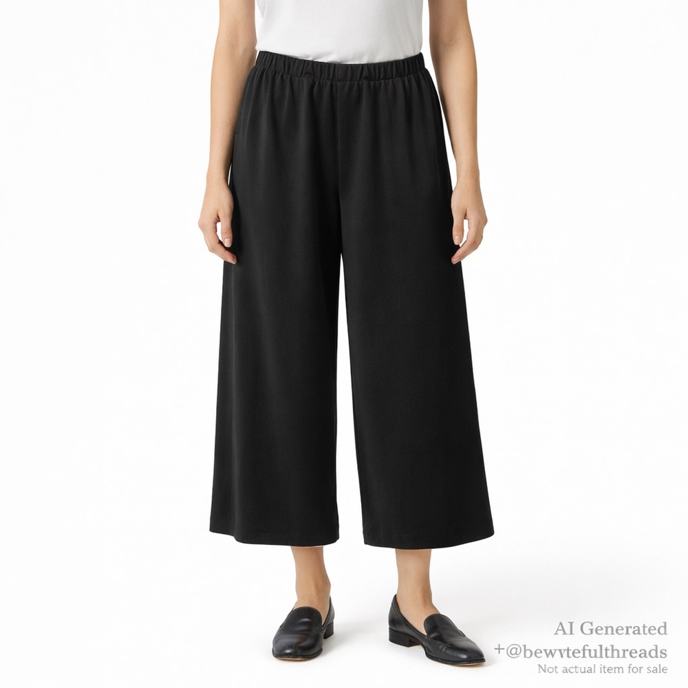 Ever Sassy XL Black Cropped Culotte Pants Elastic Waist Minimalist